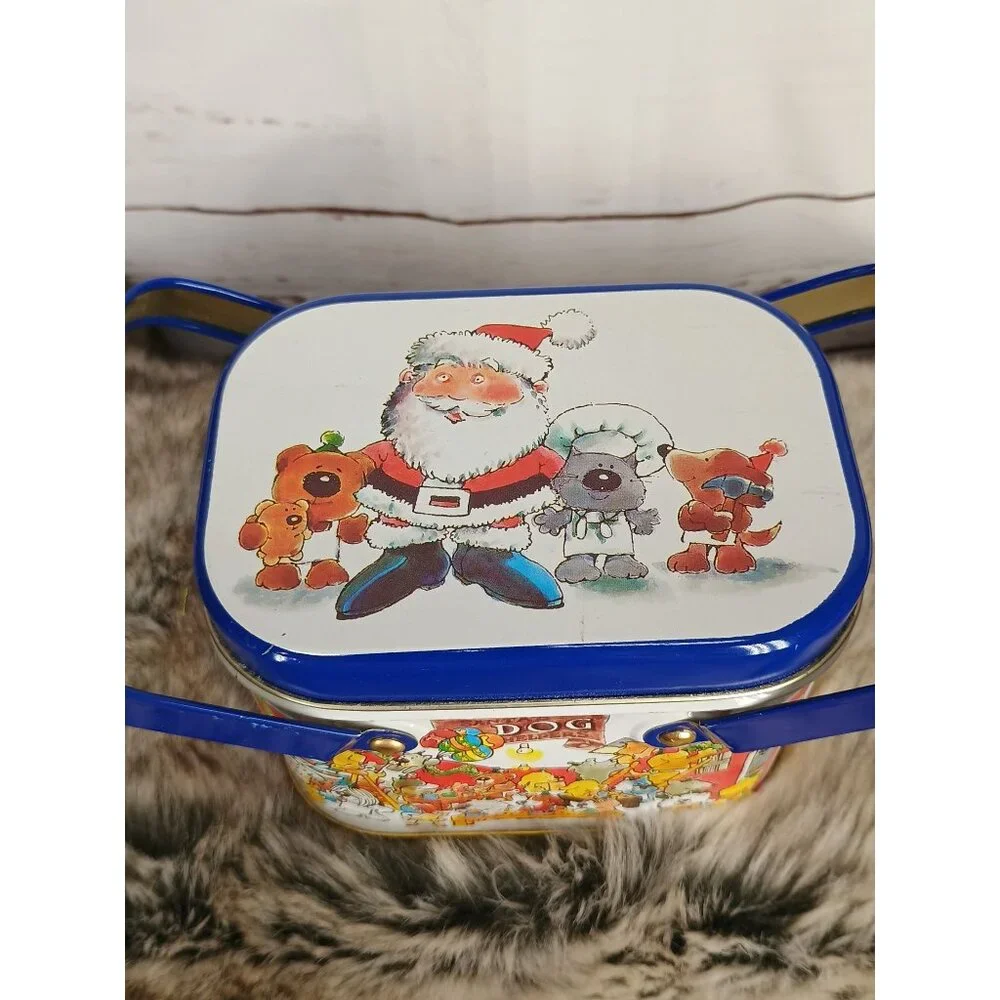 The Tin Box Company Santa's Dog Helpers Christmas Tin‎ Basket w/Handle